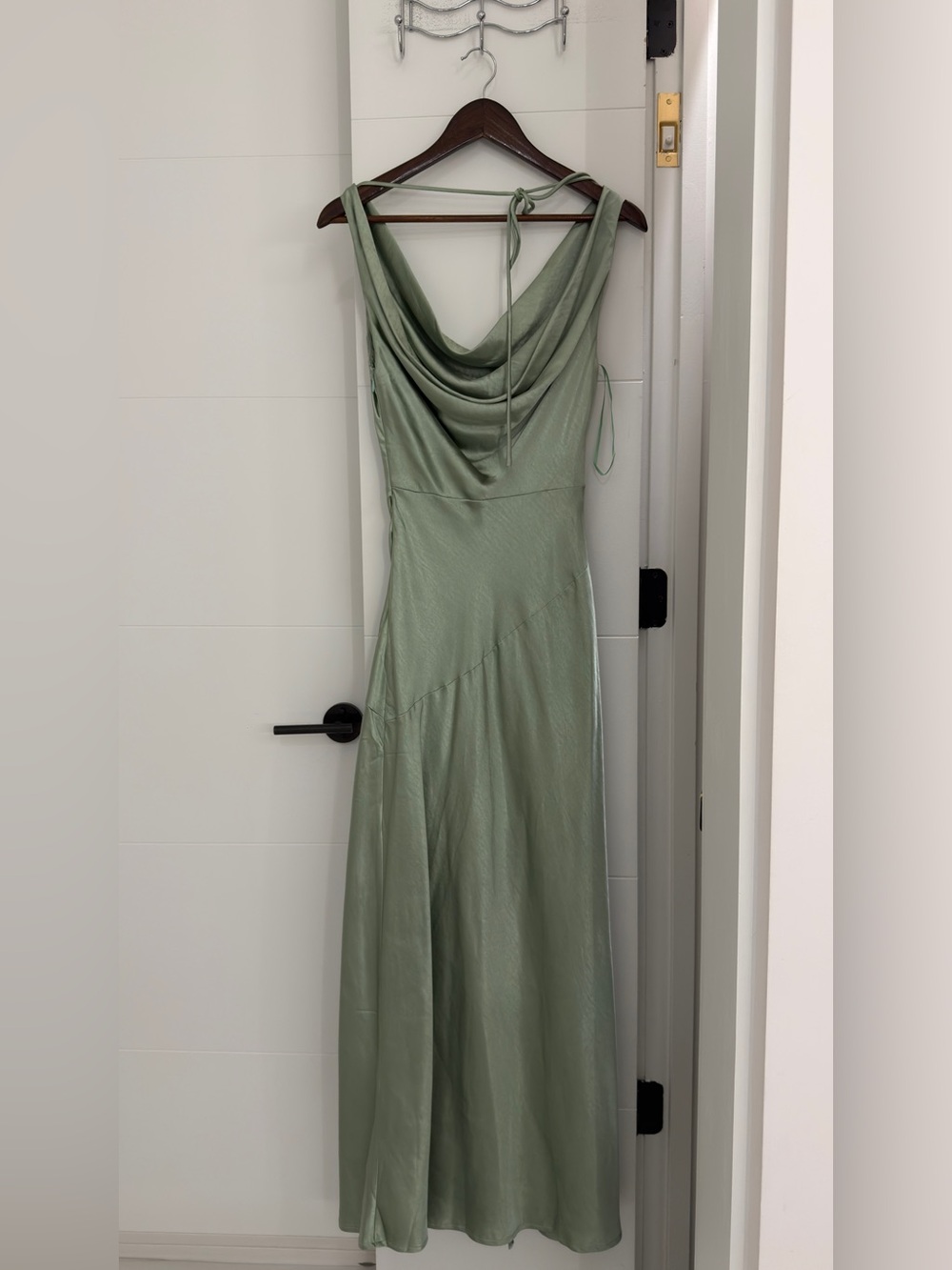 Hello Molly Satin Cowl Neck Slip Dress in Sage Green - Picture 2 of 8